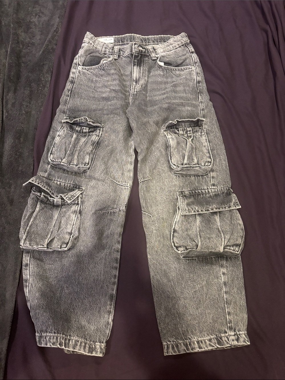 Zara Kids Gray Washed Cargo Jeans